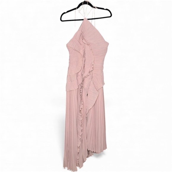 amazon pleated ruffle flowy chiffon hater neck maxi dress - Picture 4 of 12